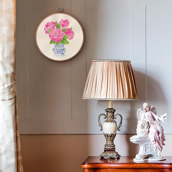 Threegoat Chinoiserie Spring Floral Framed Round Wall Art,Blue and White Hydrangea Flowers Wall Art Decor for Bedroom,Vintage Wall Hanging Decor for Grand Millenial Grandmillennial Home - A07