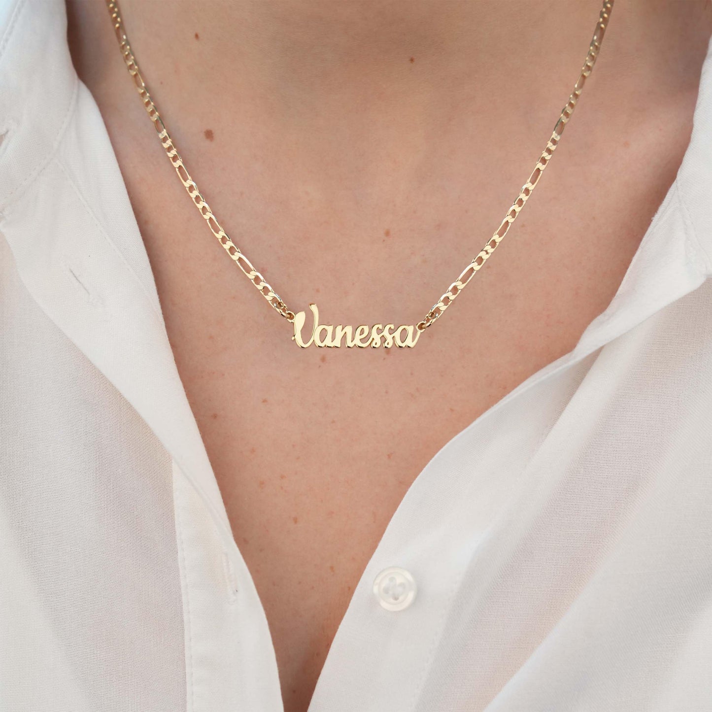 Beleco Jewelry Customize Name Necklace With Figaro Chain in Sterling Silver 925 Custom Name Plate Necklace With 15 Font Style - Personalized Any Name/Word Up To 11 Characters - Womans Mens Gift Ideas