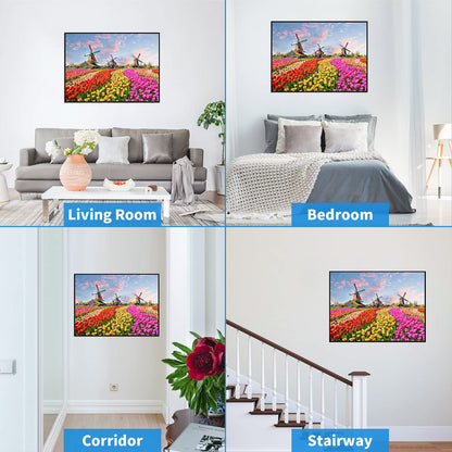 1000 Piece Puzzle for Adults Dutch Windmill Puzzle 1000 Piece Tulip Fields Puzzles Tulips Flowers Jigsaw Puzzles 1000 Pieces Holland Spectacular Flower Fields Landscape Puzzles