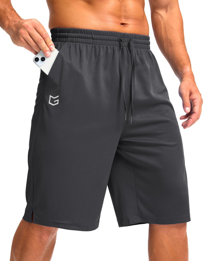 G Gradual Men's Athletic Shorts with Pockets 11" Long Basketball Shorts Lightweight Quick Dry Gym Workout Shorts for Men(Dark Gray,XXXL)
