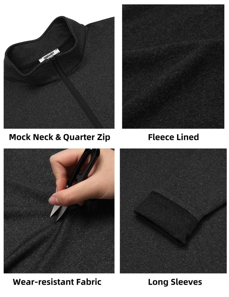 COOFANDY Men's Quarter Zip Pullover Mock Neck Long Sleeve Golf Shirts Performance Athletic Casual Workout Black