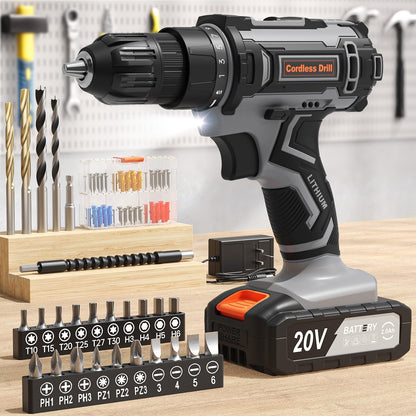 VIWKO Cordless Drill, 20V Electric Combi Drill Set with 86 Accessories, 2.0Ah Rechargeable Battery Hand Drills, Electric Screwdriver 370 in-lb 25+1 Torque 2 Speed, Power Tools for DIY & Home Projects