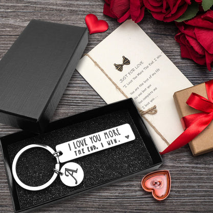 OUMILAN I Love You More The End I Win Keychain with 26 Letters for Boyfriend Girlfriend Couple Bithday Valentines Day Gifts (Letter A)