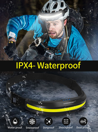 DARKBEAM Head Torch USB Rechargeable LED Headlamp Hardhat Light, COB 230° Floodlight Hands-Free Flashlight Red Light Headlight - Super Bright Head Lamp for Camping, Repair, Fishing, with Clip