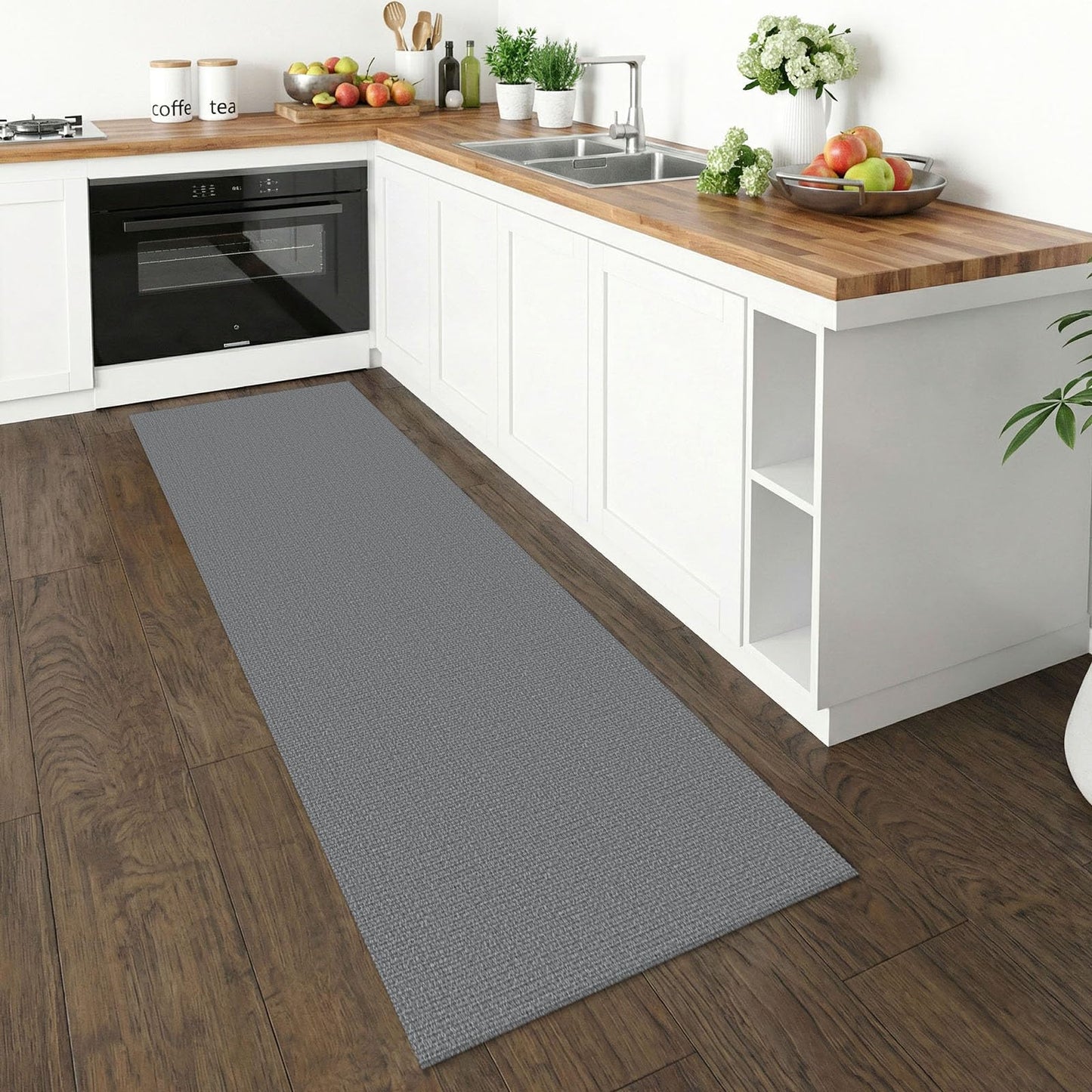 Lansny Washable Runner Rug 2x6 Runners for Hallway Braided Cotton Entryway Runner with Non Slip Backing Indoor Carpet Runners for Kitchen Bedroom, Grey
