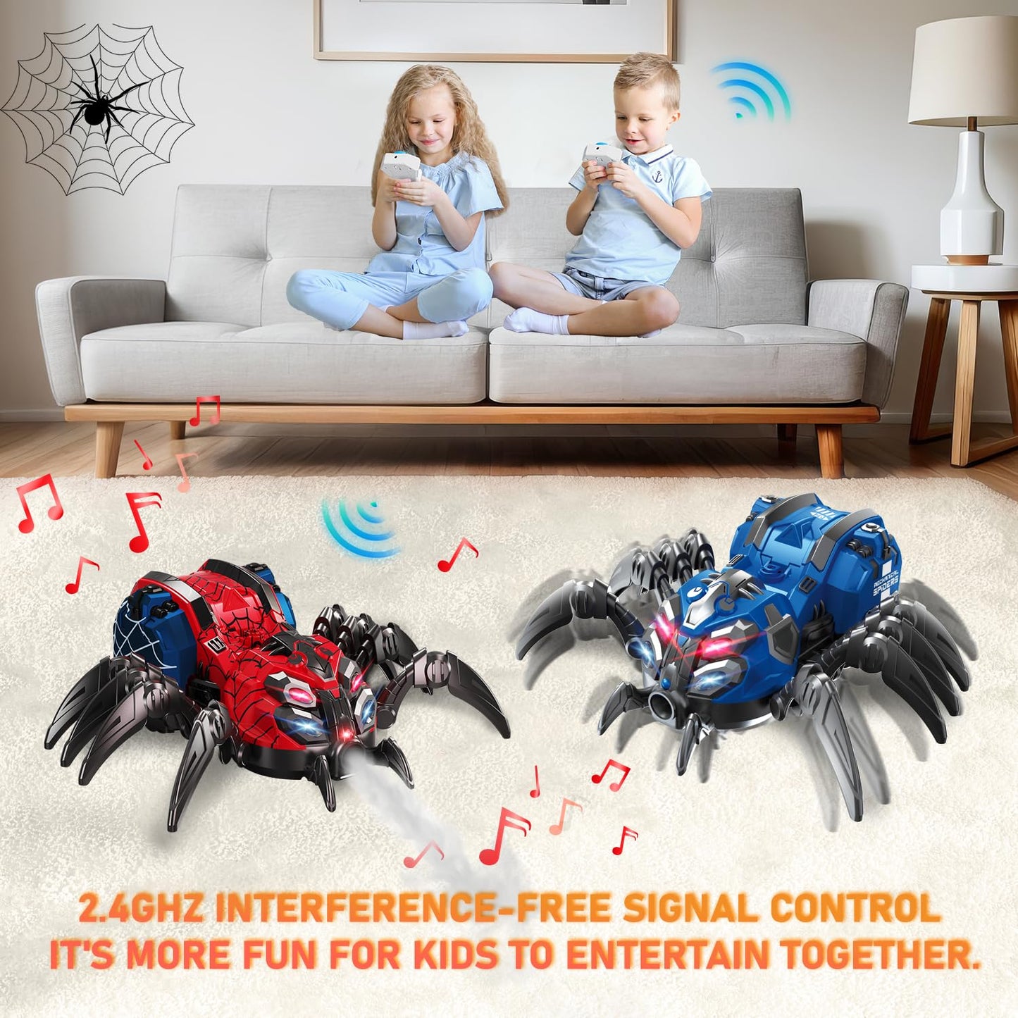 Spider Toys for Boys 4-6, 5-7, 8-12+, Remote Control Spider Robot Toy with 2.4 GHz Remote Controller, RC Robot Spider with Spray/Lights/Music, Realistic Spider Gift for Kids Boys, Halloween, Christmas