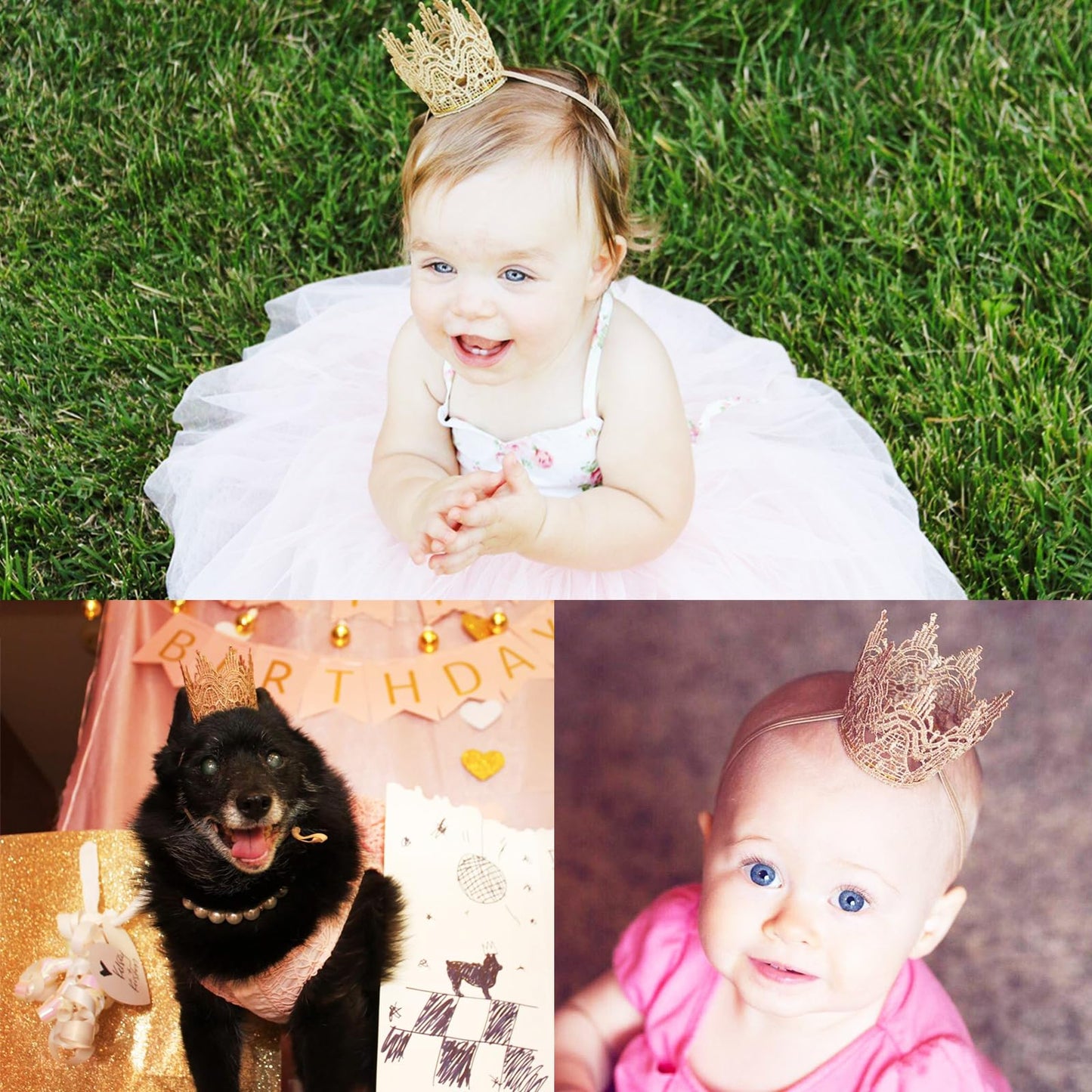 Honbay Tiny Vintage Golden Lace Crown Headband, Baby Princess Tiara, First Birthday Hat, Newborn Crown Photo Prop