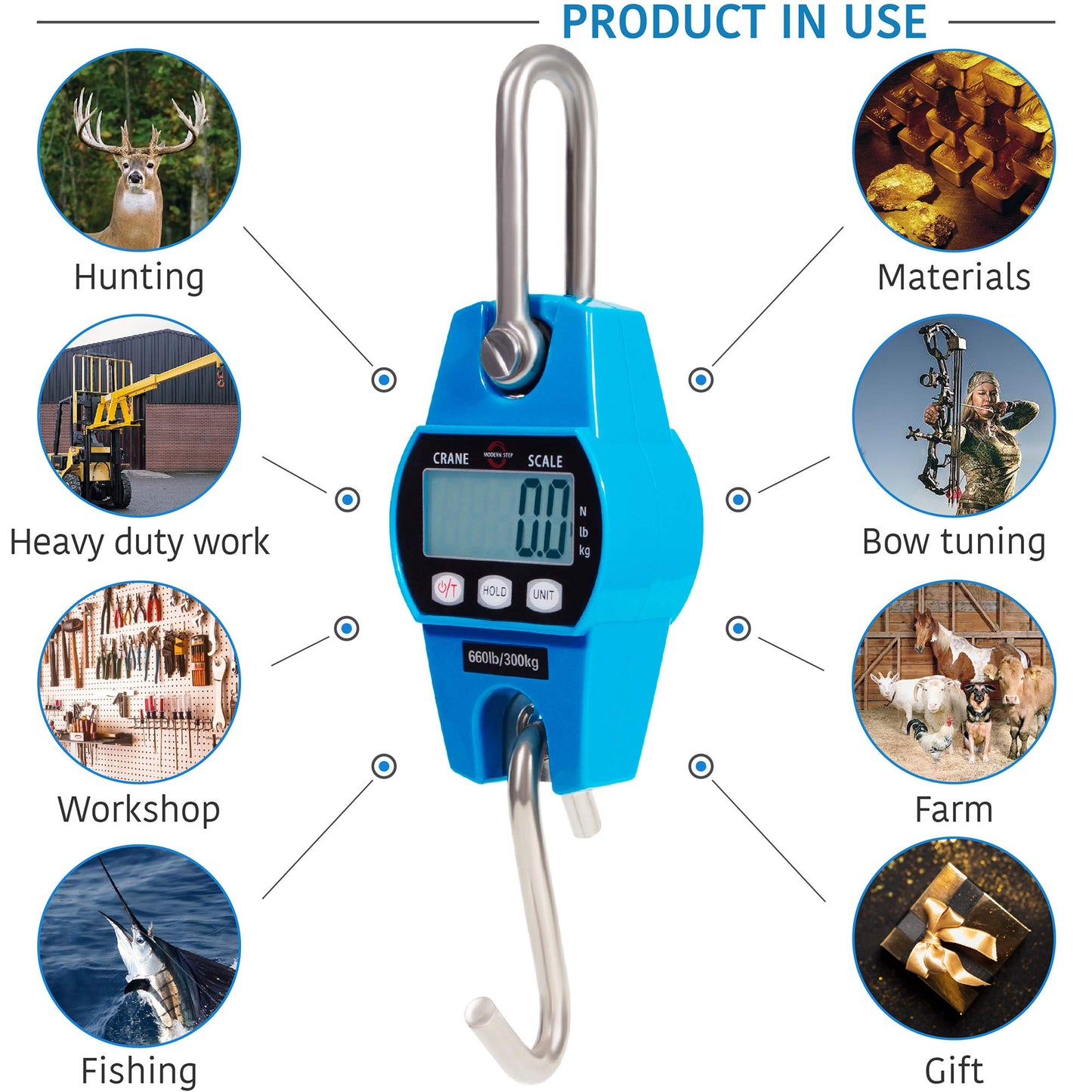 Digital Hanging Scale 660 LB 300 KG - Professional Heavy Duty Waterproof Fish Scale - Portable Durable Crane Scale for Luggage Weight Suitcase Hunting Farm Bike Bow Fish Weight Fishing Scale