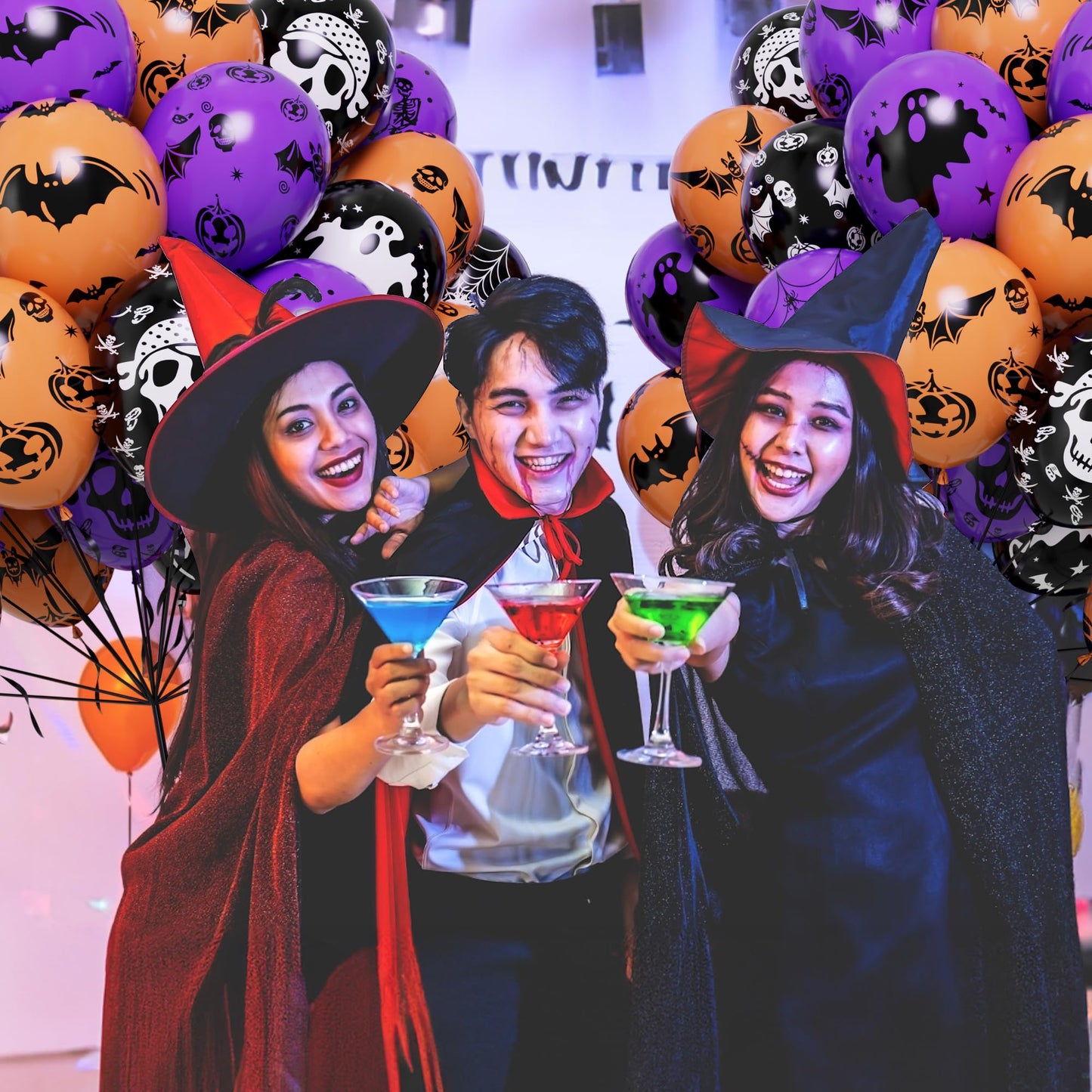 Halloween Balloons, 60Pcs 12 Inches Balloons 9 Styles Black Orange Purple Halloween Pumpkin Ghost Bat Skull Spider Webs Print Balloons for Halloweenn Party Decorations Halloweene Party Supplies