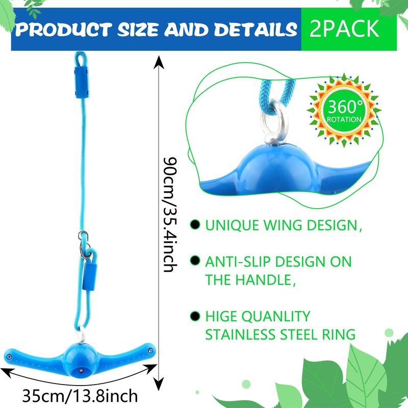 Restroma 2 Pack Ninja Twist Swing 360° Handle Twist Playset Ninja Line Toys Jungle Gym Accessories for Kids Boys Girls Playground Backyard Swing Set Attachments