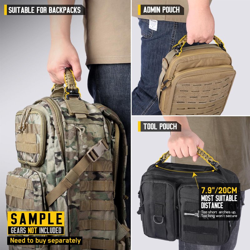 Pitozer Tactical Paracord Handle，9-core Weaving Paracord Strap for Backpack Handle Replacement，Molle Attachment with Plastic Clips for Tactical Bag Accessory,Sling Bags(7.9"/20cm Optimal spacing)