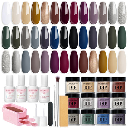 AZUREBEAUTY 31 Pcs Dip Powder Nail Kit 20 Colors Glitter Nude Brown Pink White Gray Dip Powder Liquid Set with Top/Base Coat Activator for French Nails Art Manicure DIY Salon Women Valentine's Gift