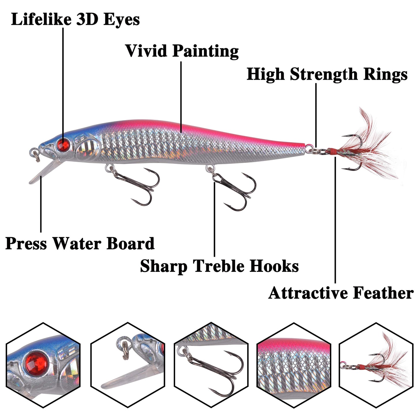 Fishing Lures Kit Crankbait Minnow Hard Bait Set Deep Diving Jerkbait Swimbait Popper Pencil Walleye Lures Artificial Fishing Bait for Bass Trout Redfish Saltwater Freshwater Fishing Lure