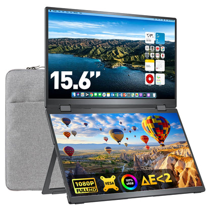 Portable Monitor 15.6" FHD 85% sRGB 60Hz IPS HDR HDMI USB-C Travel Monitor for Laptop MacBook PC Surface PS5 Xbox, External Display with Cover & Speakers, VESA Compatible