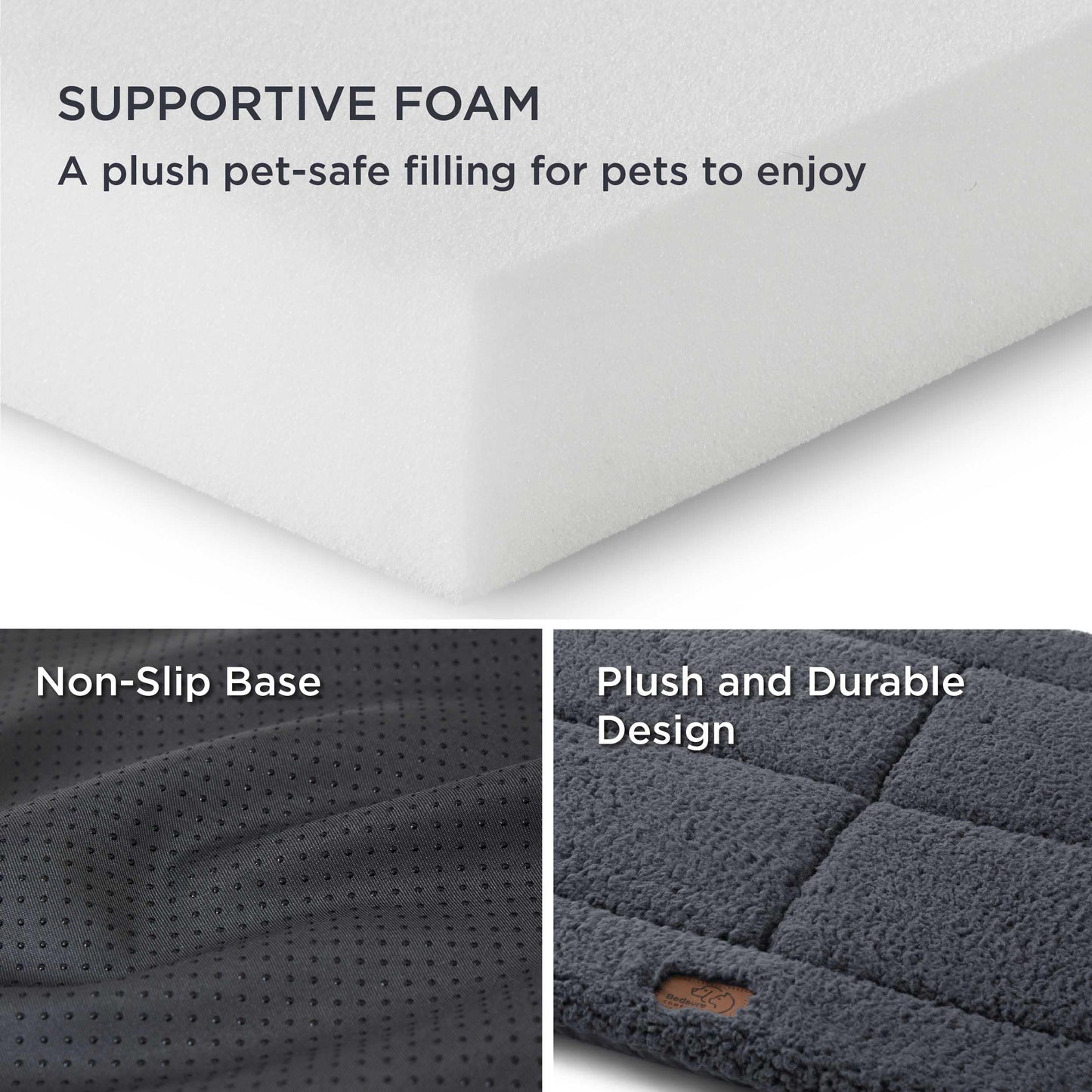 Bedsure Large Dog Bed Mat - Washable Fleece Foam Pet Bed Reversible Pet Mat, Large Dog Crate Mattress for Pets, 89x58cm, Dark Grey