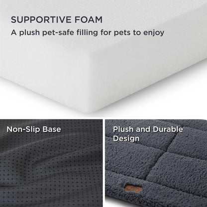 Bedsure Large Dog Bed Mat - Washable Fleece Foam Pet Bed Reversible Pet Mat, Large Dog Crate Mattress for Pets, 89x58cm, Dark Grey