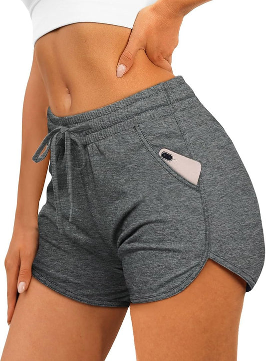 Aloodor Women's Athletic Running Shorts - Dolphin Style with Pockets & Adjustable Drawstring