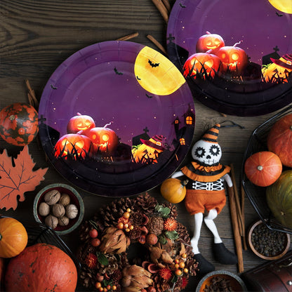 Aixuler Halloween Paper Plates, 40pcs Party Paper Plates Set Disposable Halloween Party Food Dinner Dessert Plates Tableware Decorations Favors, Including 20pcs 9" and 20pcs 7" for Halloween Plates