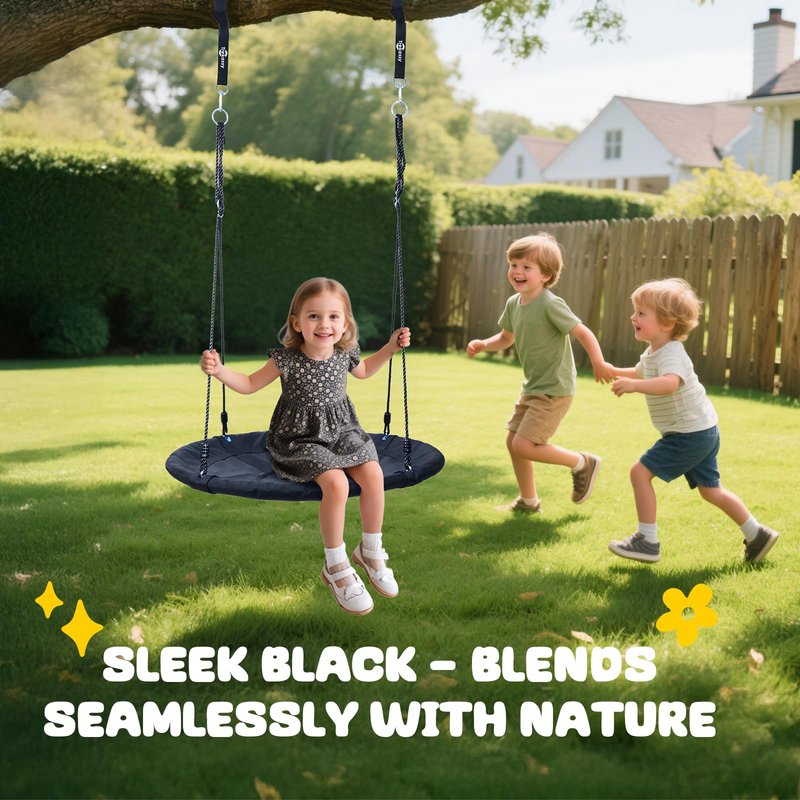 Trekassy 700lb 40 Inch Saucer Tree Swing for Kids Adults Outdoor 900D Oxford Waterproof with 2pcs Tree Hanging Straps, Steel Frame and Adjustable Ropes Black