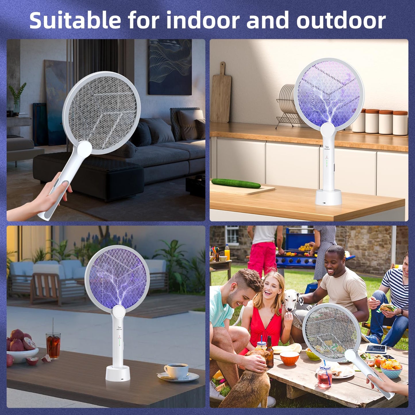 Electric Fly Swatter, 4000V Bug Zapper Racket, 2 in 1 Indoor Outdoor Mosquito Killer with 3-Layer Safety Mesh, Fly Zapper Racket with USB Rechargeable Base for Pest Insect Control 2 Pack