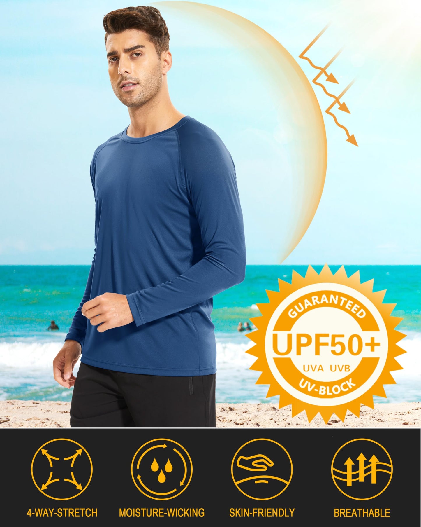 MAGCOMSEN Hiking Shirts for Men Long Sleeve Running Shirts Men Quick Dry Shirts for Men Baselayer Shirt Men Performance Tshirt Rash Guard for Men Blue Grey