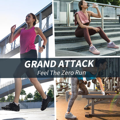 Grand Attack Barefoot Shoes Women,Wide Toe Box Minimalist Zero Drop Walking Shoes Lightweight Cross Training Trail Running Wrestling Weightlifting Fitness Gym Sneakers White Pink Size 8.5