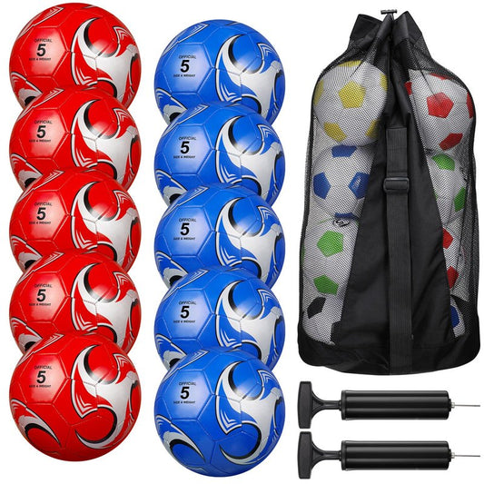 Libima 13 Pcs Soccer Ball Bulk 10 Pcs Official Size 4, 5 Soccer Ball with 2 Pump and Carry Bag Outdoor Indoor Training Practice Football Sports Party Back to School(Size5,Classic Style,Red, Blue)