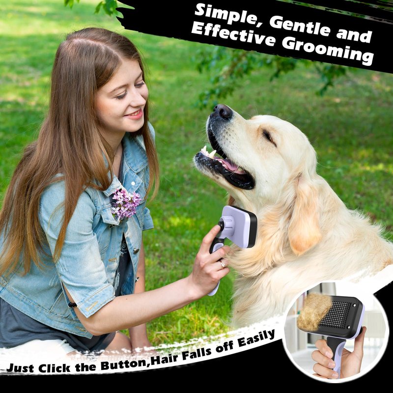 3PCS Self Cleaning Slicker Brush & Pet Grooming Rake & Flea Comb for Dogs,Cats and Horses | Double-Sided Dematting Comb & Skin Friendly Deshedding Grooming Tool | Pet Supplies(Light Purple)