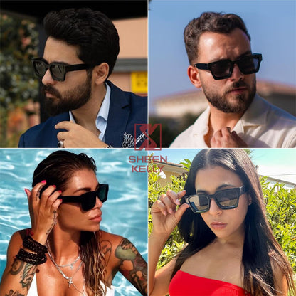 SHEEN KELLY Retro Thick Rectangle Chunky Sunglasses Women Men Trendy Square Black Shades Tortie Frame Fashion 90s Glasses