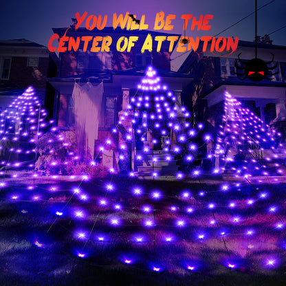 BlcTec Halloween Giant Spider Web Lights, 19.7ft x 14.7ft Lighted Black Spider Web with 250 LED, Sturdy Wire Halloween Web Lights with Waterproof, 8 Modes, Timer for Yard Haunted House Décor (Purple)