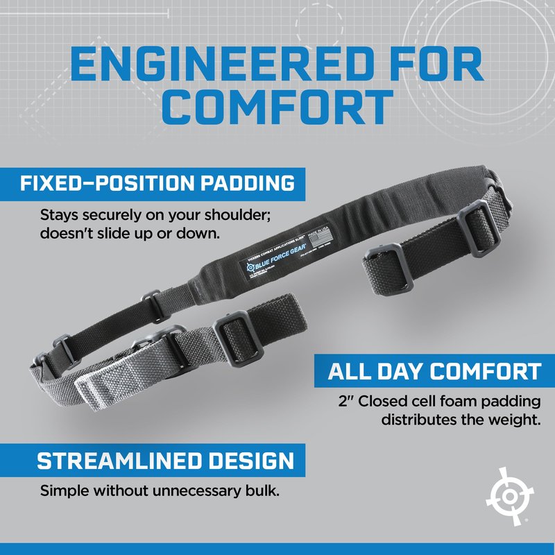 Blue Force Gear Vickers Padded Sling - 2-Point Tactical Rifle Sling - Nylon Hardware - Black