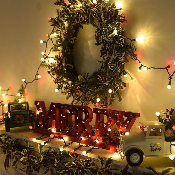 Globe String Lights, Fairy Lights Plug in 19FT Christmas Lights 70LED Pearlized Glass Bulbs Multicolor Outdoor Indoor String Lights UL Certified Christmas Lights for Bedroom Party Tree Decor