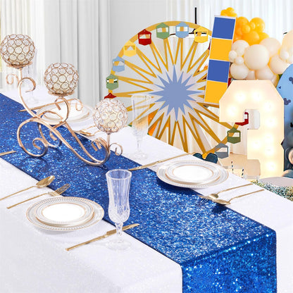 B-COOL Royal Blue Table Runner 12 Pack 12x72Inch Glitter Decoration Sparkly Fabric for Graduation Holiday Birthday Outdoor Dining Table Centerpieces
