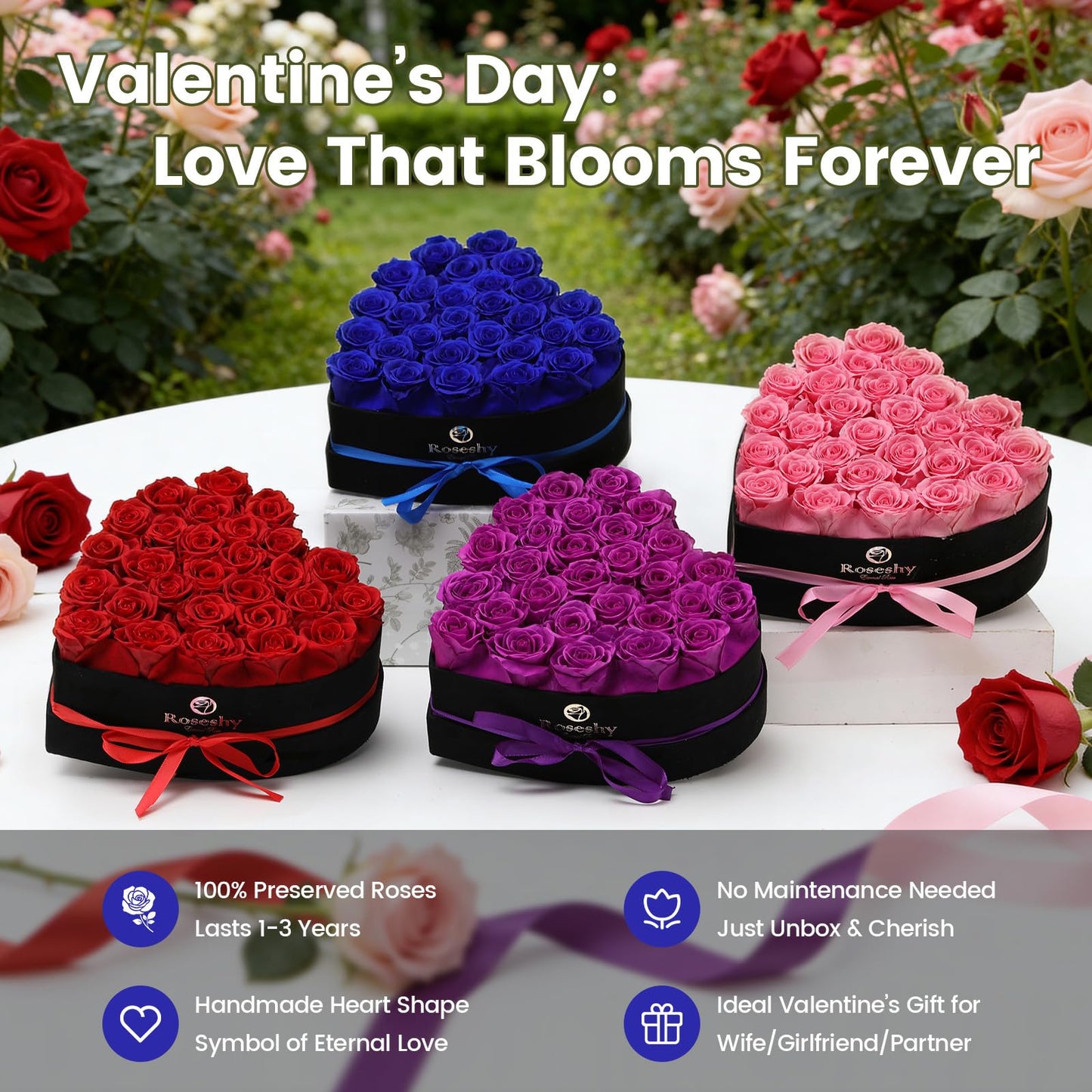 Valentines Day Flowers Roses Gifts for Her,16pcs Red Forever Preserved Roses in Heart Shape Gift Box,Valentines Day Delivery Prime Gifts-Roses Gifts for Women,Mom.