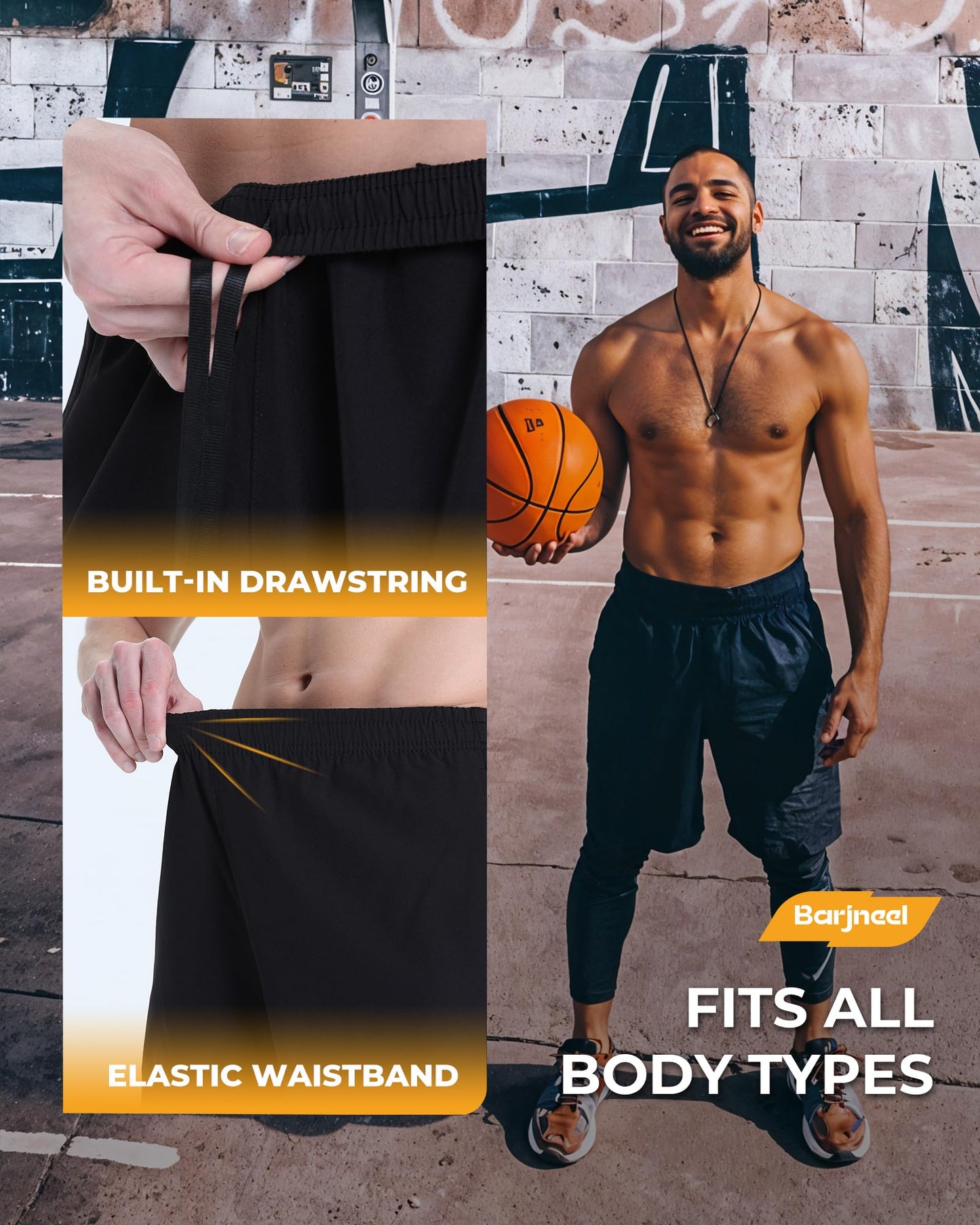 2 Pack Mens Gym Basketball Shorts - Athletic Black Workout Quick Dry Shorts with Pockets for Casual Running