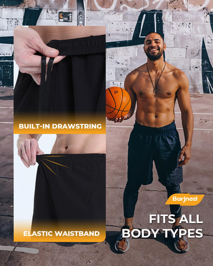 2 Pack Mens Gym Basketball Shorts - Athletic Black Workout Quick Dry Shorts with Pockets for Casual Running