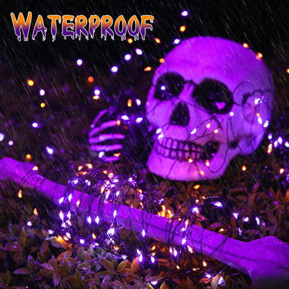 Joomer Orange Purple Halloween Solar String Lights - 2 Pack Total 80FT 240LED Solar Fairy Lights, Waterproof Outdoor Twinkle Lights with 8 Modes for Garden, Porch, Trees, Halloween Decor (Black Wire)