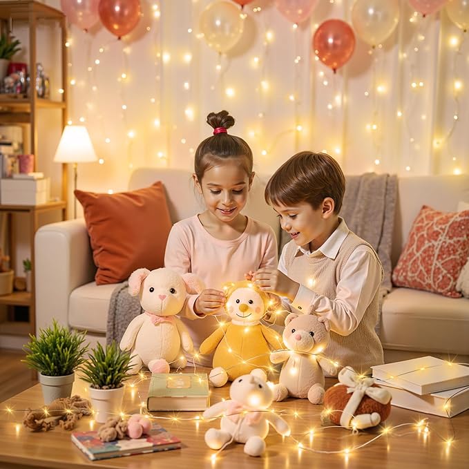 Mlambert LED Fairy Lights Battery Operated with Timer, Rechargeable Mini Twinkle Lights for Christmas Decor Holiday Party, 65.6FT(16.4x4), Warm White