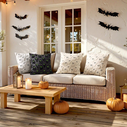 MIULEE Halloween Pillow Covers Cute Ghost Spooky Throw Pillows Set of 2 Soft Plush Faux Fur Decorative Cushion Covers for Couch Sofa Bed Porch Living Room Halloween Decor 18x18 inch Black