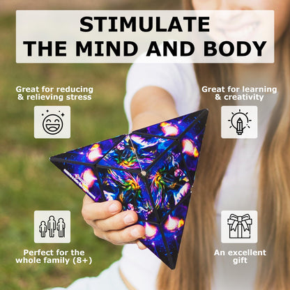 SHASHIBO Shape Shifting Box - Award-Winning Age 8+, Patented Fidget Cube w/ 36 Rare Earth Magnets - Transforms Into Over 70 Shapes, Download Fun in Motion Toys Mobile App (Artist Series-Cosmic Surfer)