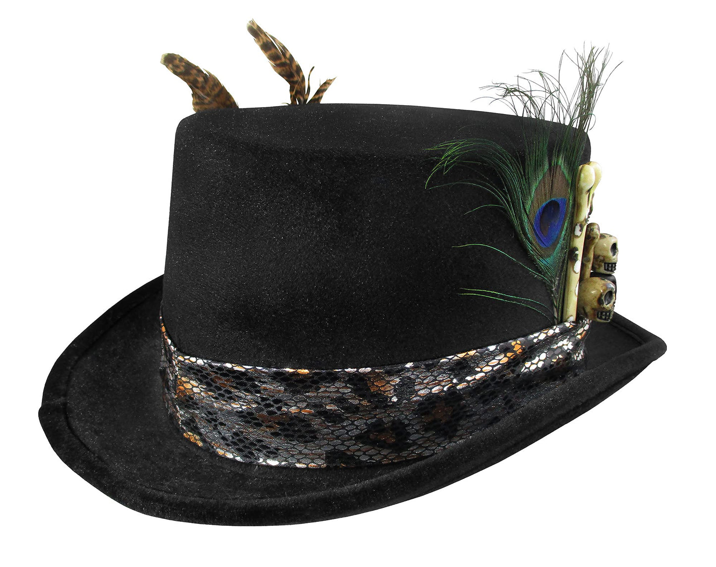 Nicky Bigs Novelties Deluxe Voodoo Top Hat – Gothic Costume Voodoo Hat with Skulls, Bones & Feathers – Mens Witch Hat for Halloween, Witch Doctor, Mardi Gras, and Themed Party Outfits