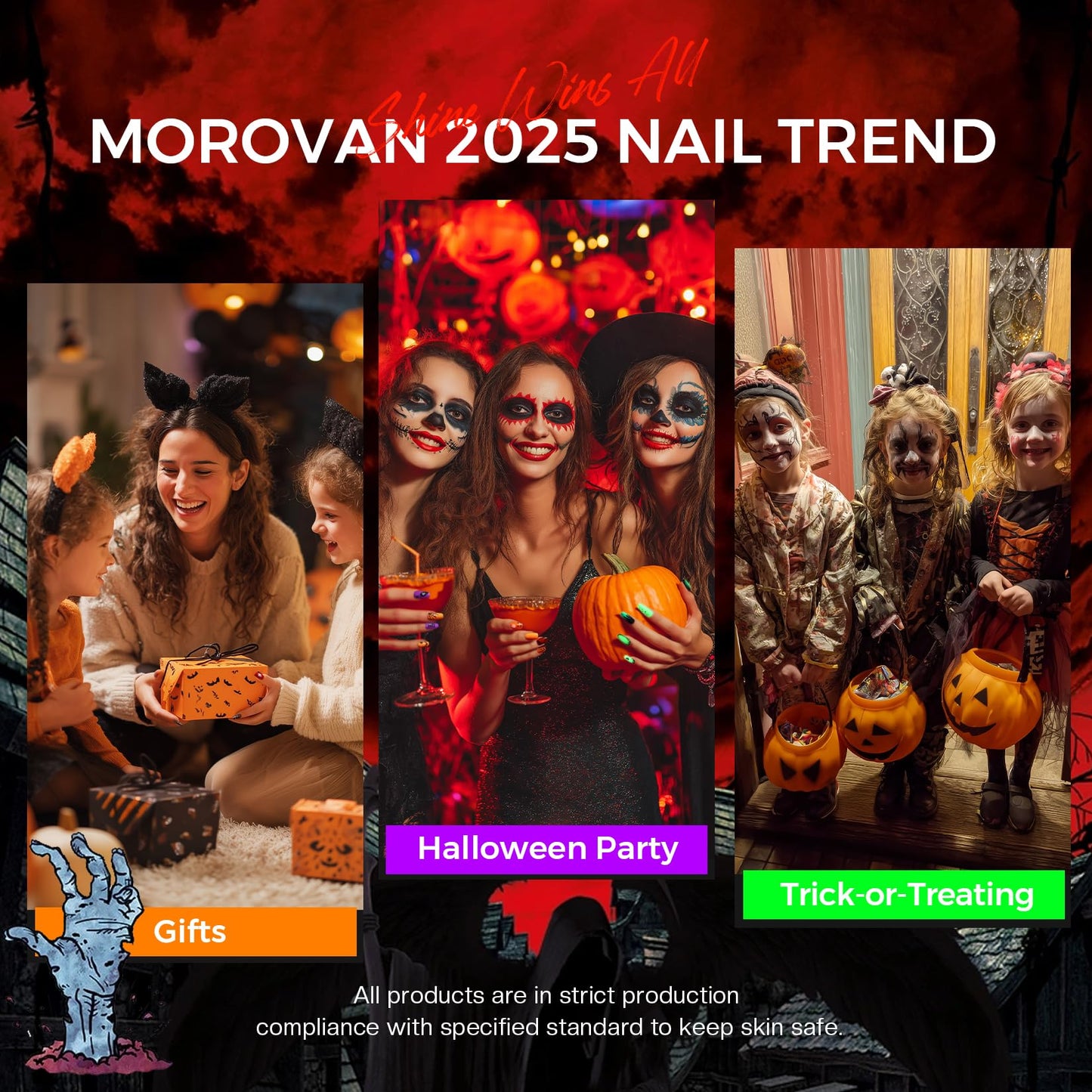 Morovan Halloween Nail Polish Set: Black Crackle Pumpkin Orange Glow in the Dark Neon Green Fingernail Polish Kit with Nail Stickers 2025 Quick Dry Manicure for Women Girls Party Costumes Gifts