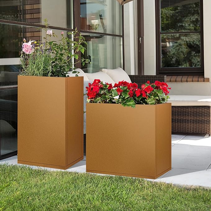Corten Steel Planter Box 36"x12"x28", Metal Planter Spliced Flower Pot with Partitions, Outdoor & Indoor Large Rectangular Planter Box for Porch, Patio, Garden, Commercial Décor