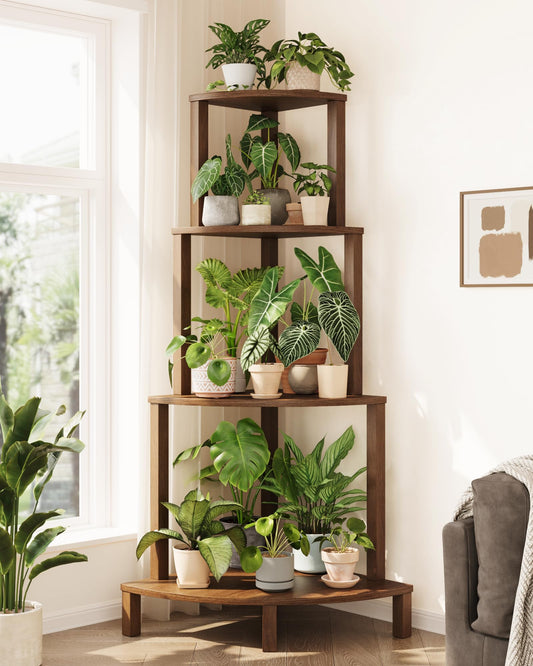 Bamworld Corner Plant Shelf 4-Tier Plant Stand Indoor Wood Plant Rack 66 Inch Tall Shelves Garden Decor for Living Room Balcony