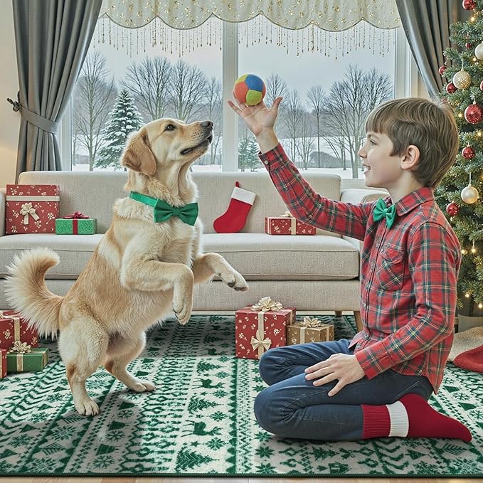 2025 Christmas Rugs for Entryway, 2x3 Washable Door Mat Indoor Entrance, Low Pile Soft Non Slip Green Kitchen Rug, Xmas Holiday Decor Floor Carpet for Bedroom Bathroom Laundry Bedside Sink