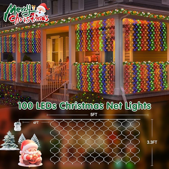 Hezbjiti Pack of 6 Battery Operated Christmas Lights Outdoor Total 600LED 5FT x3.3FT Waterproof Timed Memory Net Mesh Lights for Xmas Trees Bushes Garden Yard Lawn Patio Christmas Decor (Multicolor)