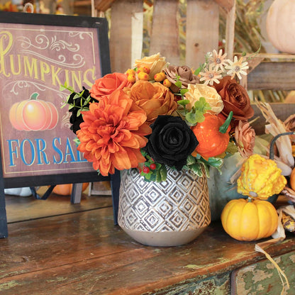 FACINOC Roses Artificial Flowers Fall Orange Black Bouquet Box Set for DIY Halloween Wreath Autumn Wedding Bridal Shower Decorations Party Table Centerpieces Fake Floral Arrangement Home Decor Indoor