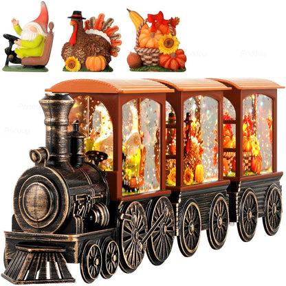 Priddop Fall Snow Globe Train Gnome Turkey Pumpkin Classic Relief Texture Battery Powered LED Glitter Fall Decorations for Home Autumn Harvest Thanksgiving Gifts