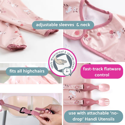 BIBaDO - Long Sleeve Baby Bibs - Babies & Toddlers 6-36 Months - Coverall Baby Weaning Bib - Easy Wipe Clean & Soft Fabric - Attach to Highchair & Tables - Waterproof - Machine Washable - Gifts