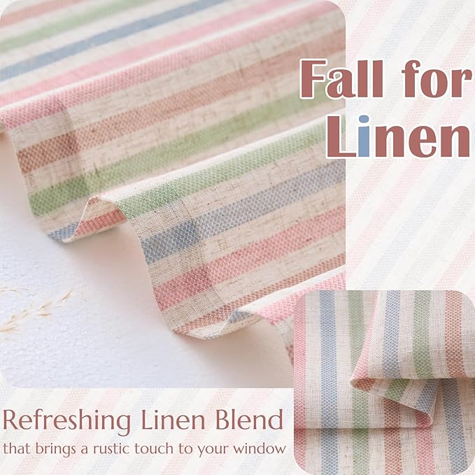jinchan Striped Linen Kitchen Curtains 24 Inches Christmas Tier Curtains Farmhouse Modern Cafe Style Small Window Treatments Airy Light Filtering Rod Pocket for Living Room Bathroom 2 Panels Candy